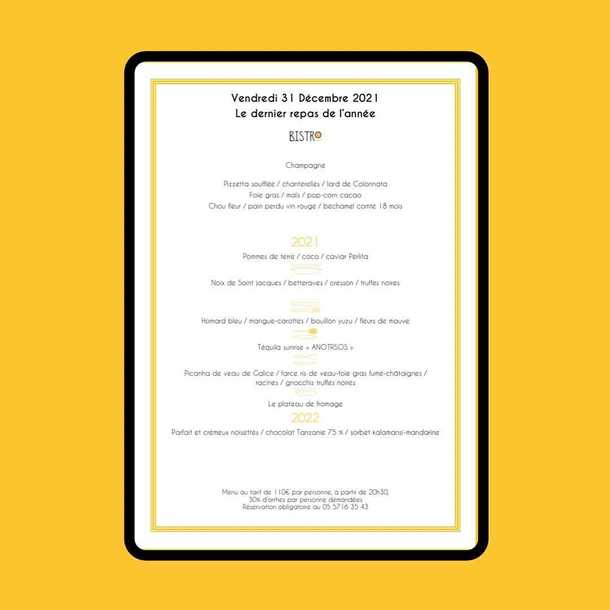 Menu de fin d'année du Bistro 50'